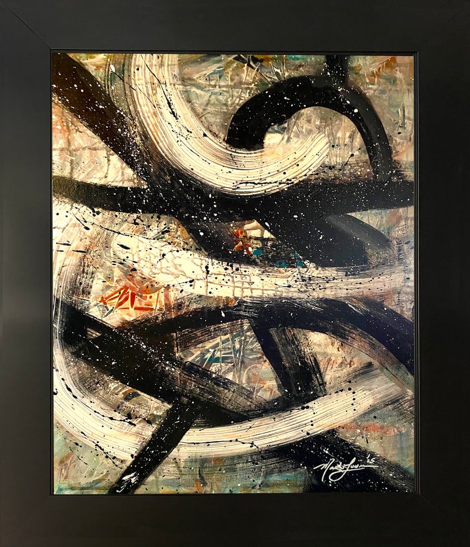 Mark Lewis – Original Abstract Painting on Canvas, Hand-Signed: Original abstract painting by Mark Lewis. This is a one-of-a-kind original work, hand-signed by the artist and accompanied by a certificate of authenticity. 026-25 Contemporary original abstract paint