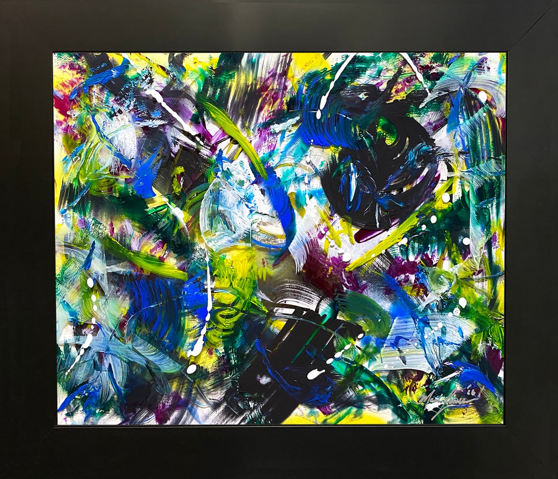 Mark Lewis: 010-26 "Chromatic Surge" Abstract Painting on Glass (1 of 6)