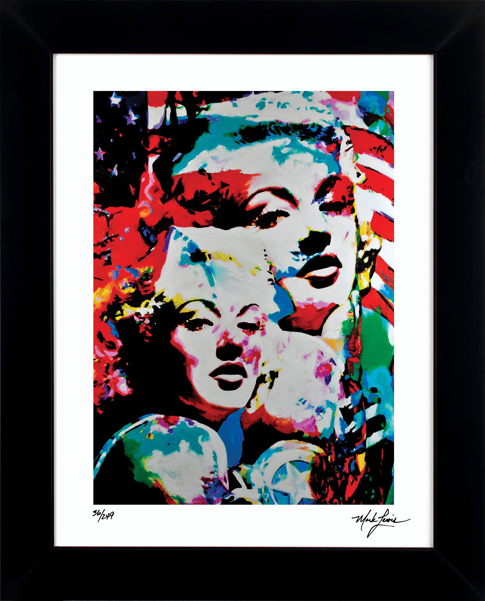 Mark Lewis – Signed Limited Edition Abstract Artwork on Fine Art Paper: Signed limited edition abstract artwork by Mark Lewis. This work is part of a numbered limited edition and is hand-signed by the artist. Custom framed display measures 27" x 22" in size with a matte b