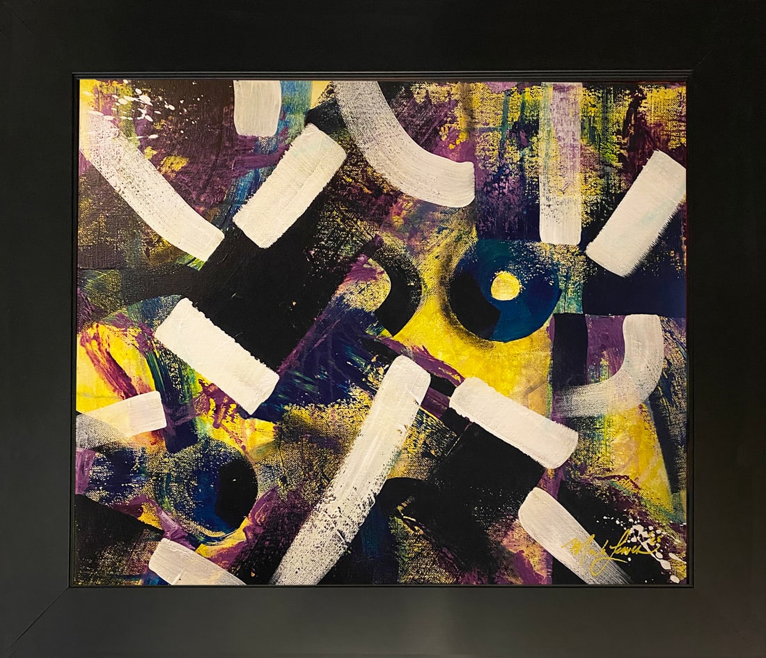 Mark Lewis – Original Abstract Painting on Canvas, Hand-Signed: Original abstract painting by Mark Lewis. This is a one-of-a-kind original work, hand-signed by the artist and accompanied by a certificate of authenticity. 062-25 Contemporary original abstract paint