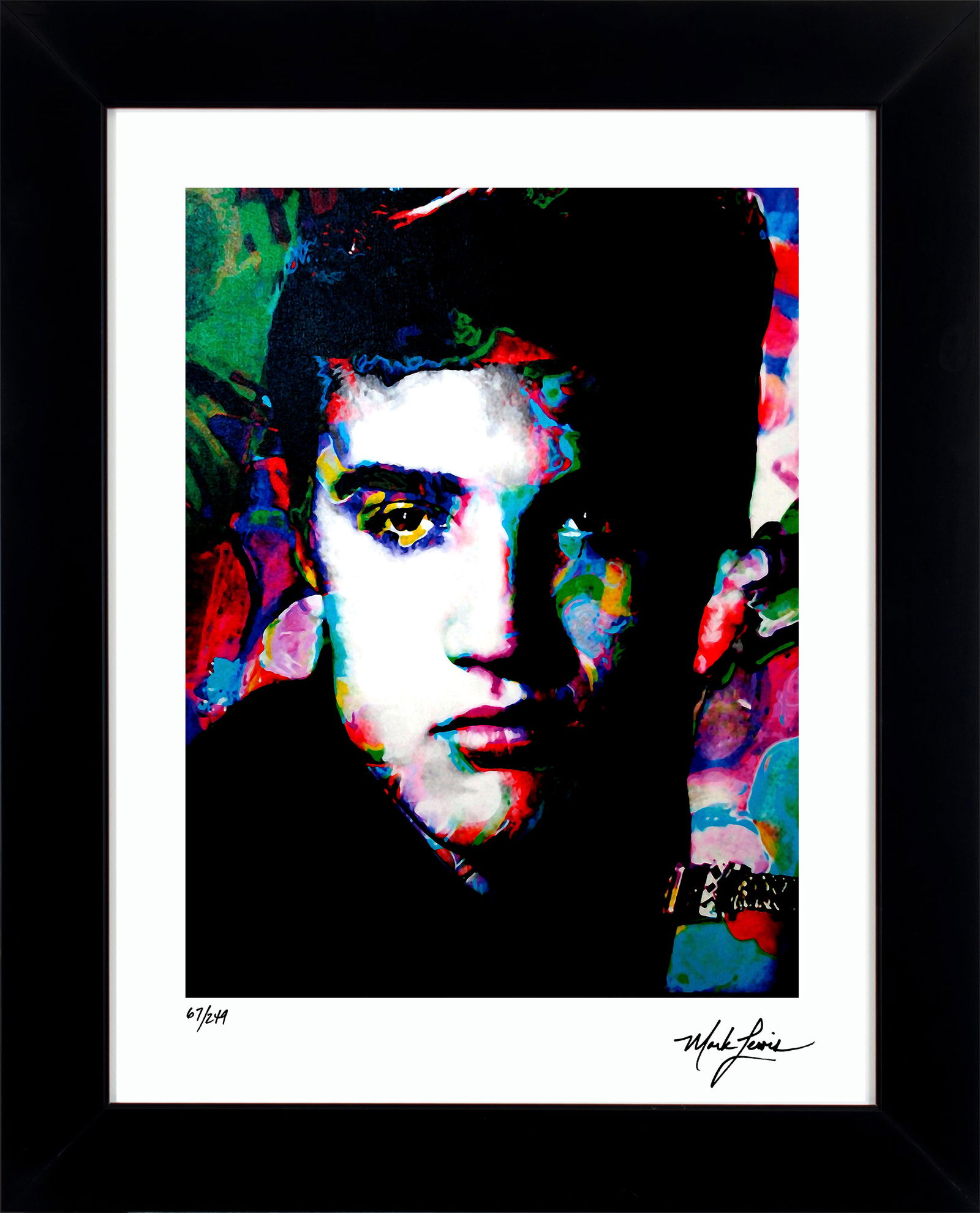 Mark Lewis – Signed Limited Edition Abstract Artwork on Fine Art Paper: Signed limited edition abstract artwork by Mark Lewis. This work is part of a numbered limited edition and is hand-signed by the artist. Custom framed display measures 27" x 22" in size with a matte b