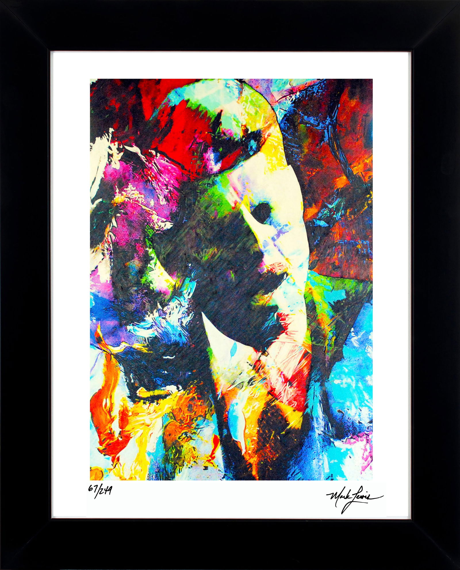 Mark Lewis – Signed Limited Edition Abstract Artwork on Fine Art Paper: Signed limited edition abstract artwork by Mark Lewis. This work is part of a numbered limited edition and is hand-signed by the artist. Custom framed display measures 27" x 22" in size with a matte b