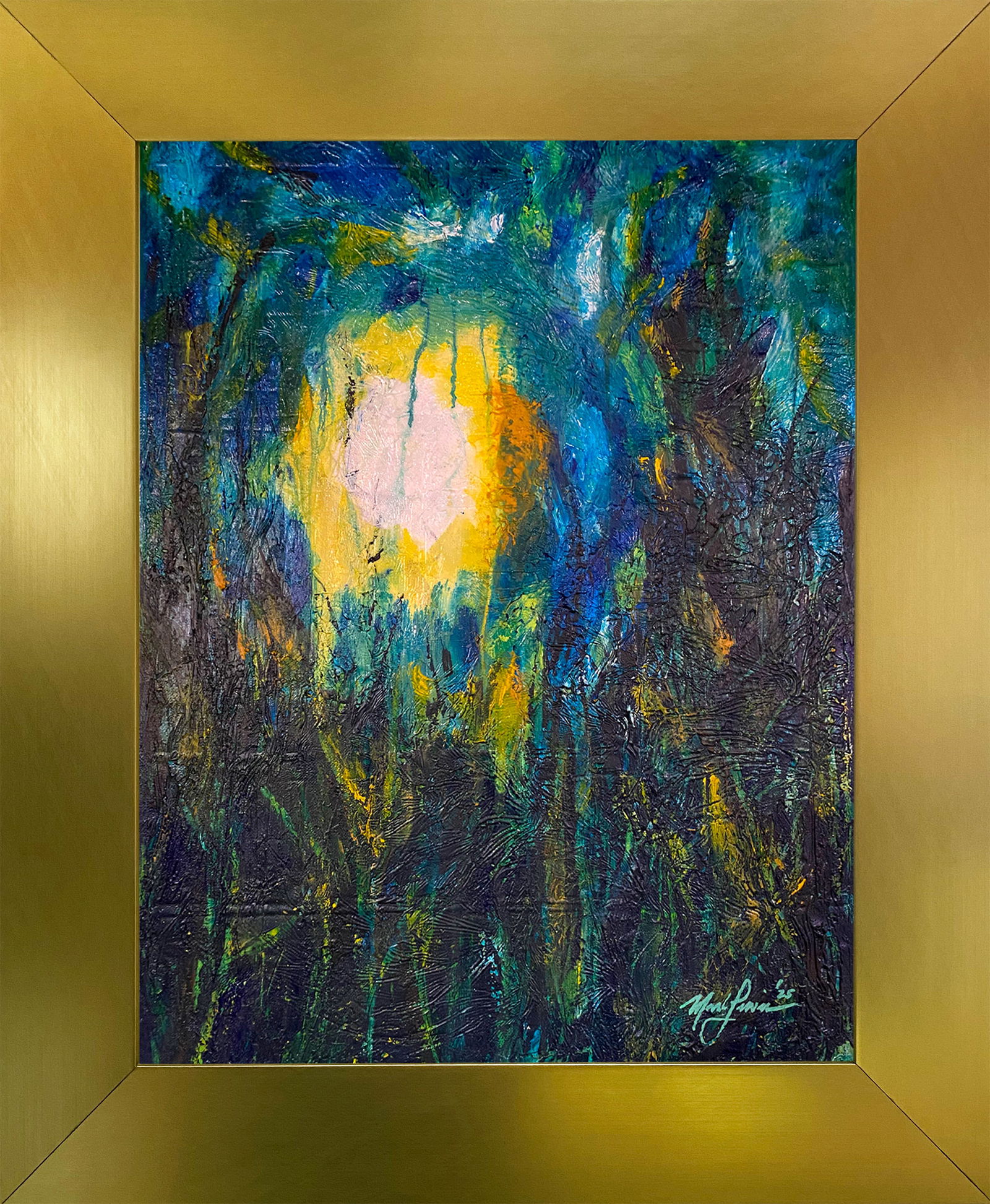 Mark Lewis – Original Abstract Painting on Canvas, Hand-Signed: Original abstract painting by Mark Lewis. This is a one-of-a-kind original work, hand-signed by the artist and accompanied by a certificate of authenticity. 020-25 Contemporary original abstract paint