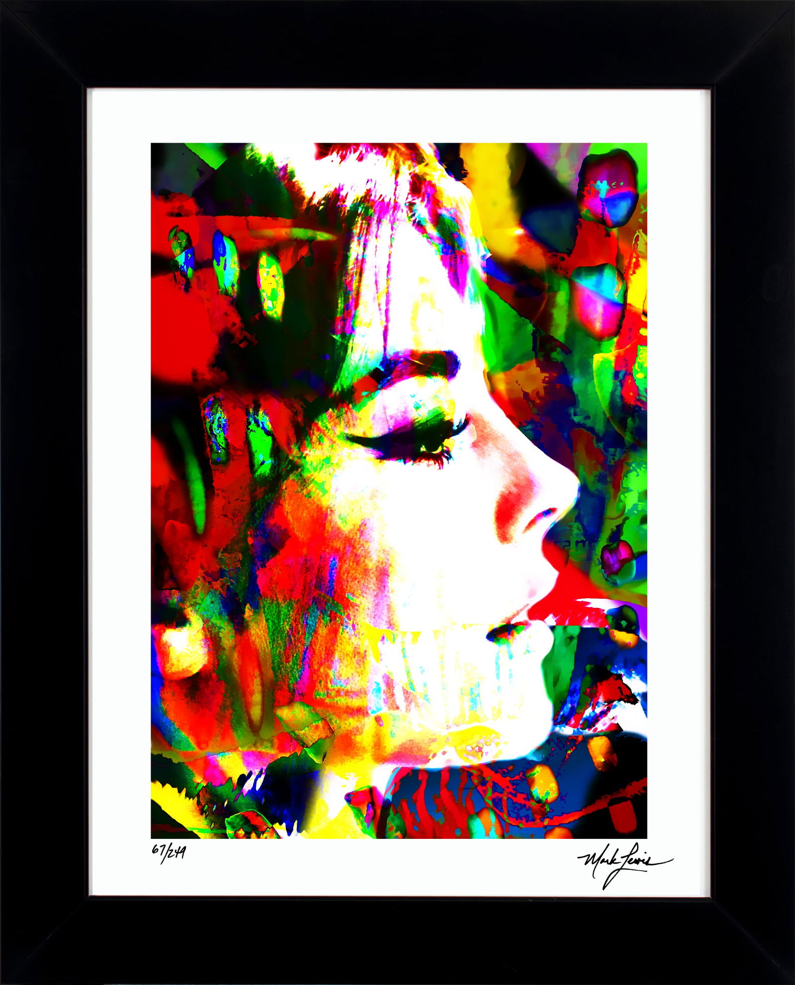 Mark Lewis – Signed Limited Edition Abstract Artwork on Fine Art Paper: Signed limited edition abstract artwork by Mark Lewis. This work is part of a numbered limited edition and is hand-signed by the artist. Custom framed display measures 27" x 22" in size with a matte b