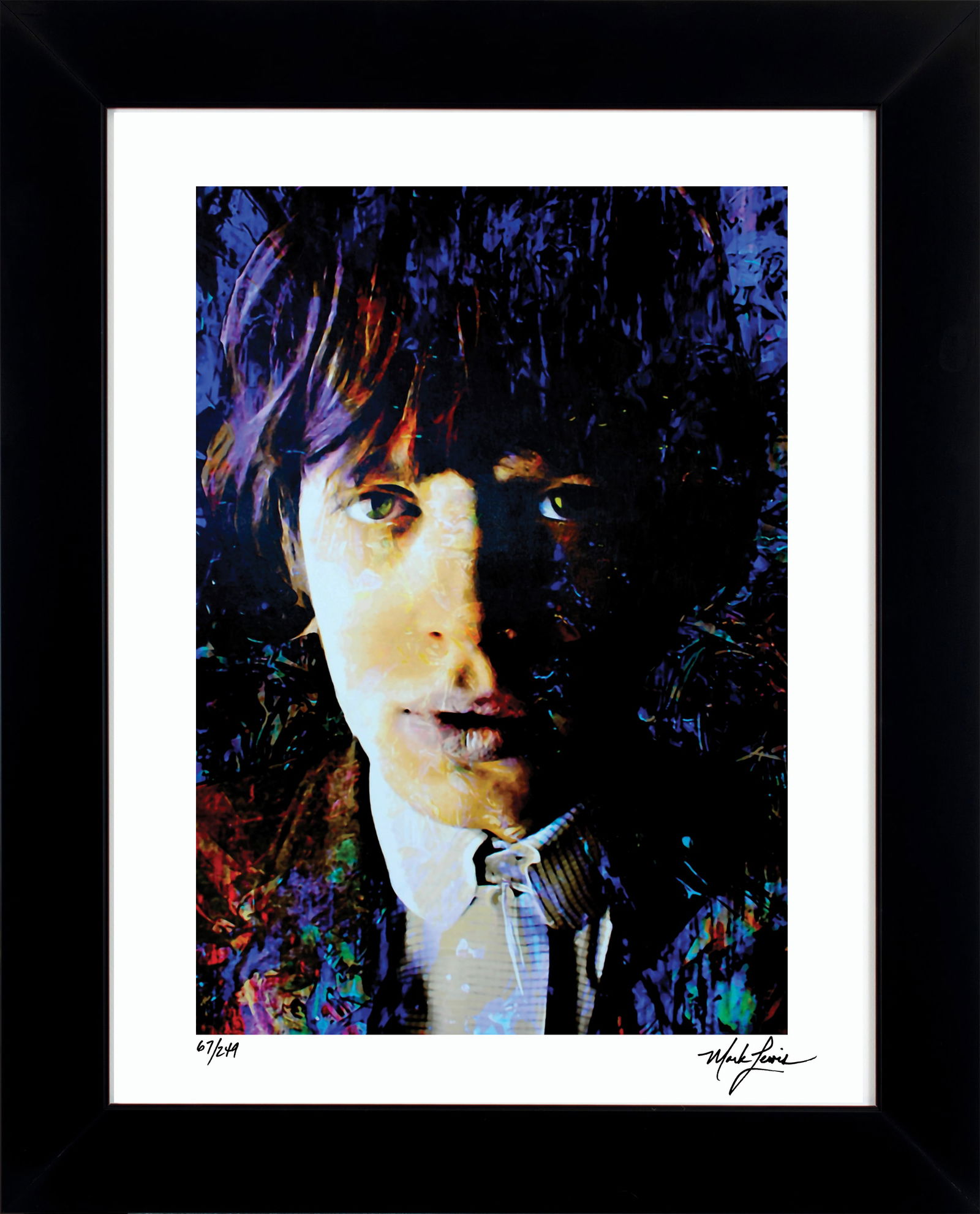 Mark Lewis – Signed Limited Edition Abstract Artwork on Fine Art Paper: Signed limited edition abstract artwork by Mark Lewis. This work is part of a numbered limited edition and is hand-signed by the artist. Custom framed display measures 27" x 22" in size with a matte b