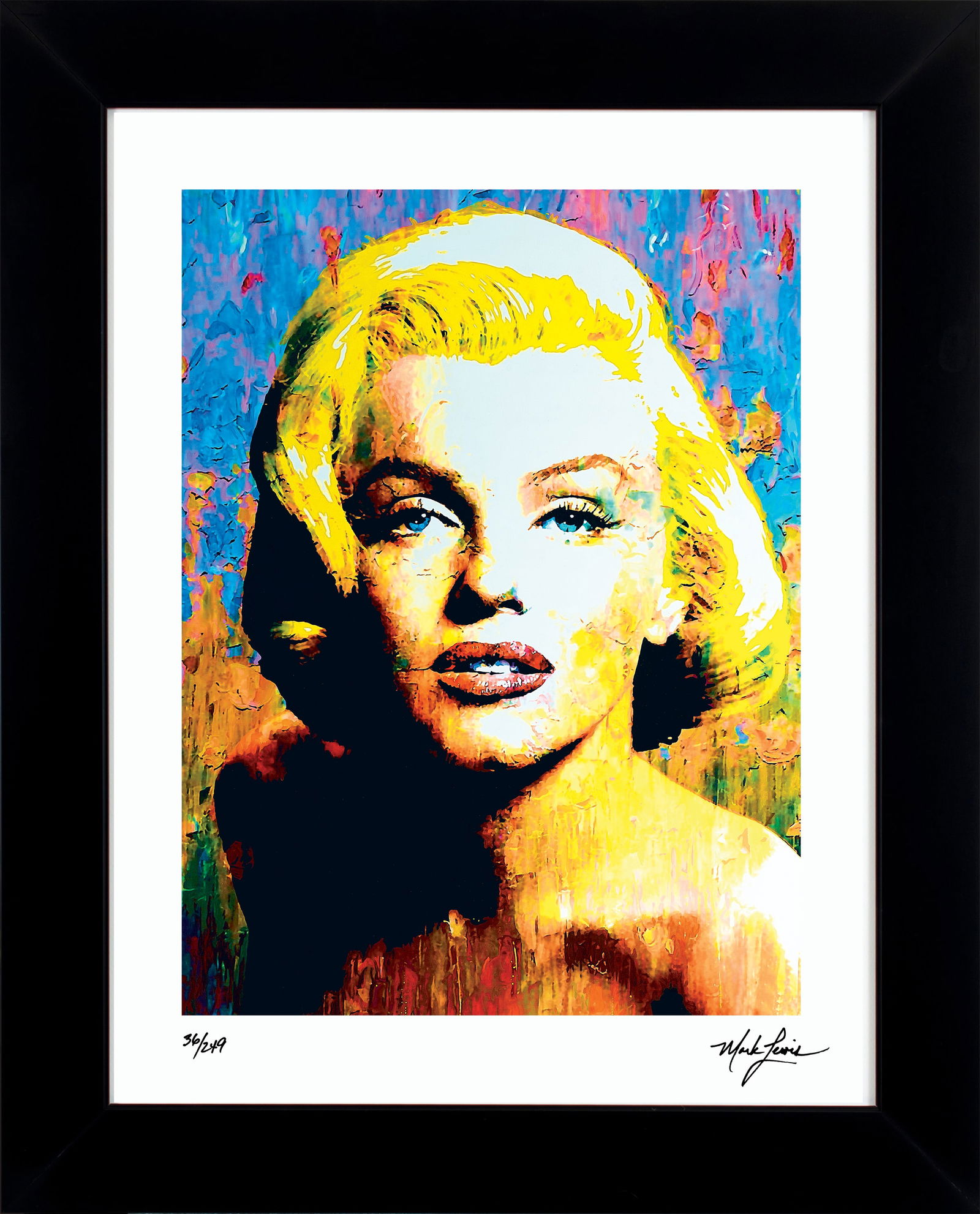 Mark Lewis – Signed Limited Edition Abstract Artwork on Fine Art Paper: Signed limited edition abstract artwork by Mark Lewis. This work is part of a numbered limited edition and is hand-signed by the artist. Custom framed display measures 27" x 22" in size with a matte b