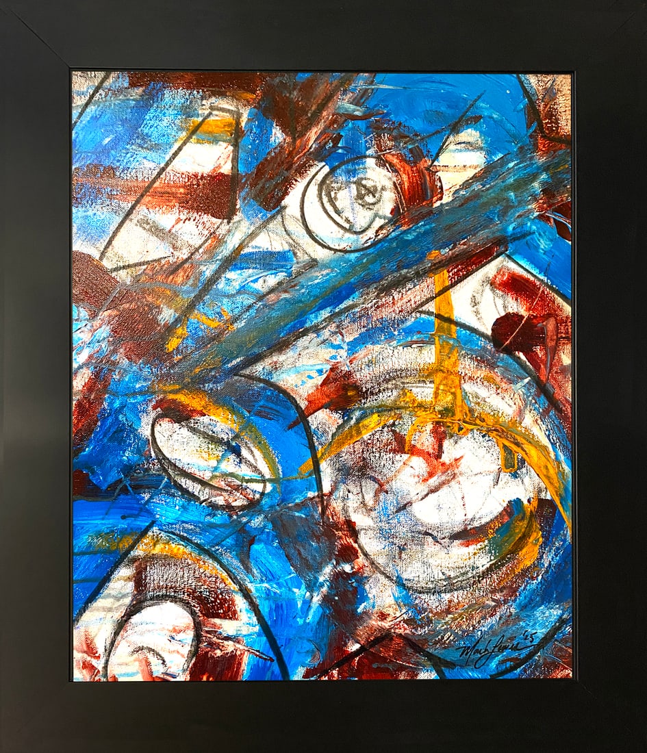 Mark Lewis – Original Abstract Painting on Canvas, Hand-Signed: Original abstract painting by Mark Lewis. This is a one-of-a-kind original work, hand-signed by the artist and accompanied by a certificate of authenticity. 055-25 Contemporary original abstract paint