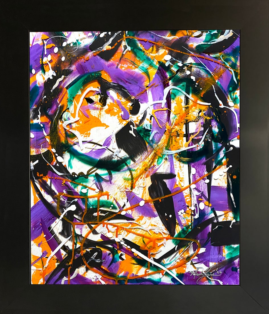 Mark Lewis: 011-26 "Violet Flare" Abstract Painting on Glass (1 of 6)