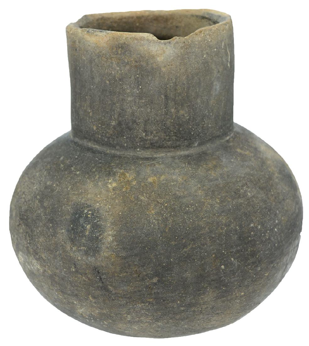 6 1/4" H. Stovetop Jar. Bradley Place. Crittenden: 6 1/4" H. Stovetop Jar. Bradley Place. Crittenden Co, AR. Symmetrical, in "as made" condition. Small area of exfoliation