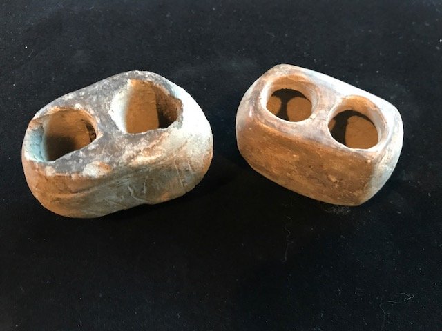 Two Dual Cylinder Cups (2 1/2" & 2 3/4").  Old pottery (1 of 4)