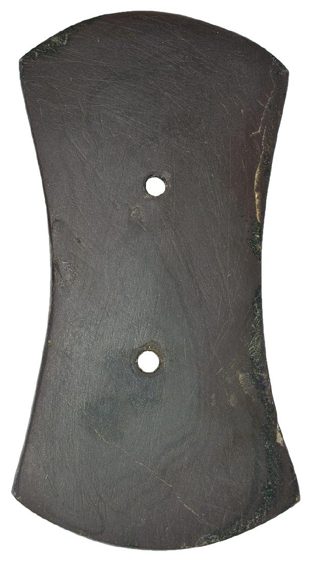4 3/8" Bi-Concave Gorget.  Ohio.  Red/Brown Slate. (1 of 2)
