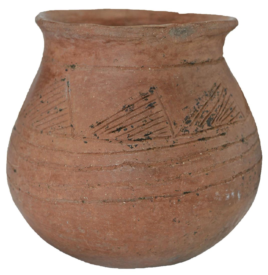 Two Playa Red Incised Vessels (5 3/4" H. Jar, 4 1/4" D. (1 of 4)