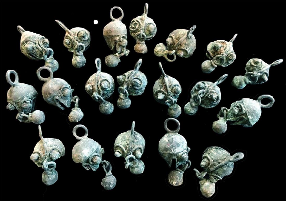 19 Copper Bells.  Monkey or Human Heads.  Mexico.  Each (1 of 1)
