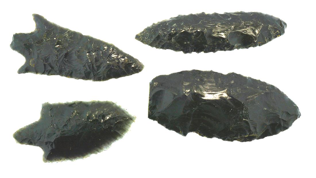 4 Nice Obsidian Points.  3"-3 7/8".  Oregon.  Ex-Guy (1 of 1)