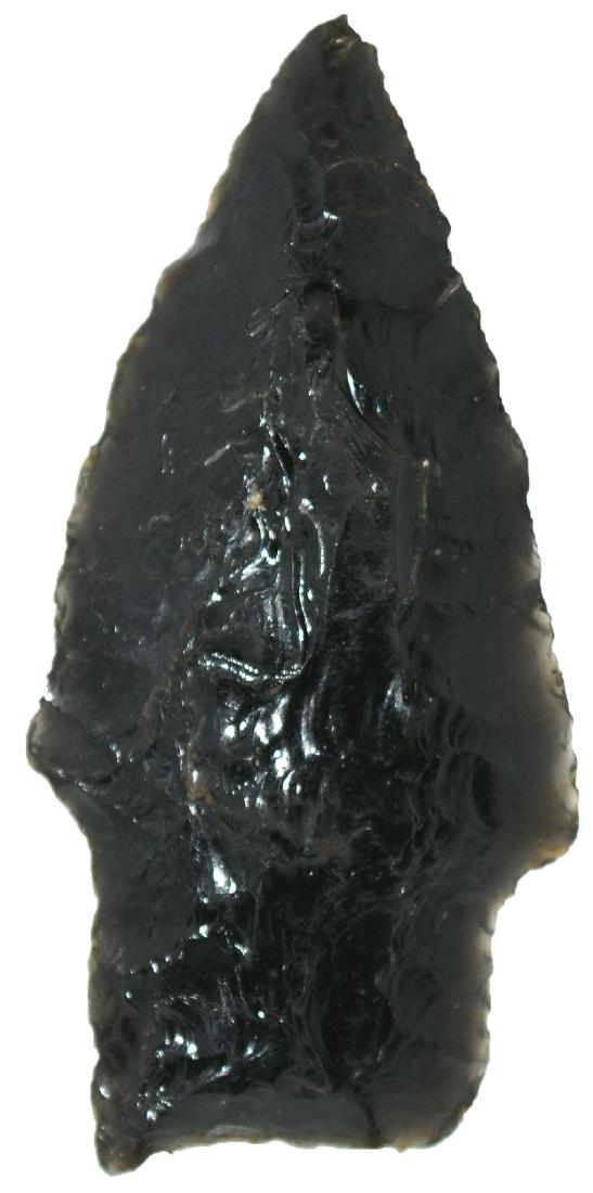 3 1/8" Stemmed Point.  OR.  Ex-Guy Ragusa.  Obsidian (1 of 2)