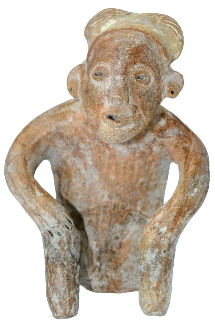 7" H. Seated Figure.  Colima, MX.   Pre-Columbian. (1 of 4)