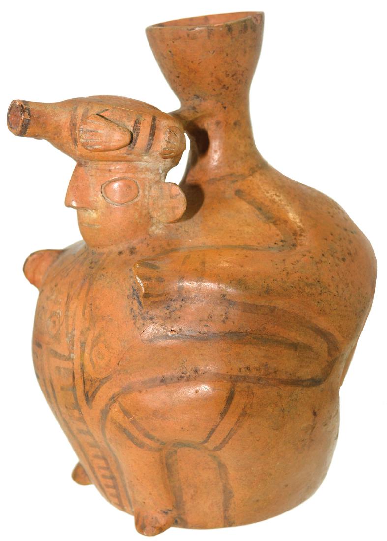 7 1/2" H. Recuay Figural Vessel. Ancash region of: 7 1/2" H. Recuay Figural Vessel. Ancash region of Peru. Pre-Columbian (100 BC to 650 AD). Very detailed. Excellent condition. Deaccessioned from Drexel University Museum