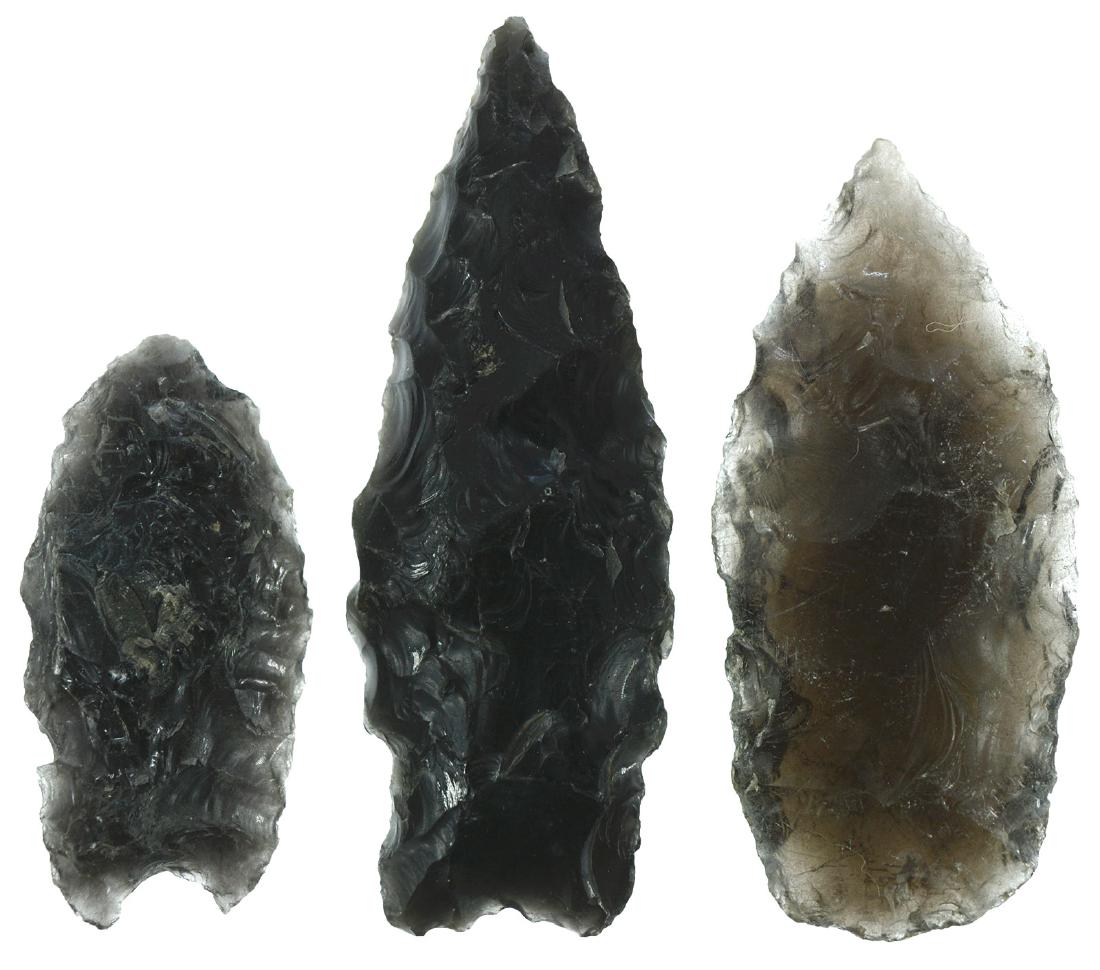 Three nice Obsidian Points (1 3/4"-2 3/4") found by Ken (1 of 2)