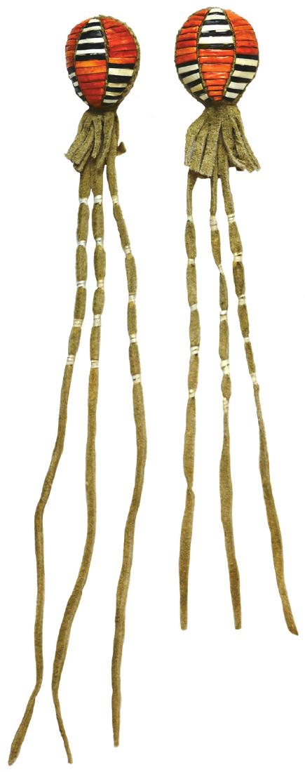 Two 10" Quilled Crow Hair Ties.   Fine condition, early (1 of 2)