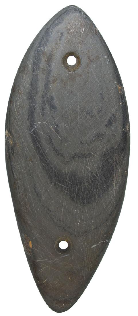 3 11/16" Elliptical Gorget.  IN.  Thin, banded slate. (1 of 2)