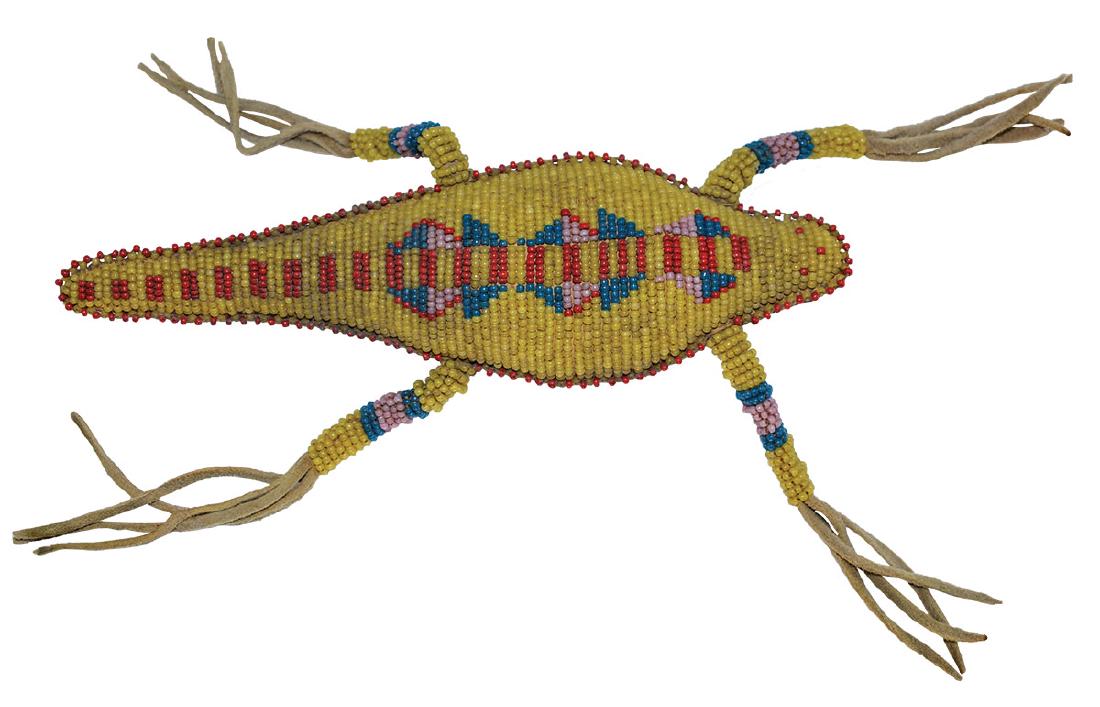 7" Beaded Lizard Fetish.  No bead loss.  Leather belly. (1 of 2)