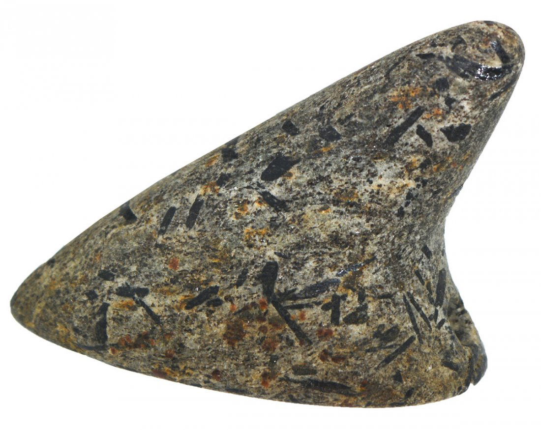 2 1/8" Bust Birdstone. Perino COA. Brown Co, IN.: 2 1/8" Bust Birdstone. Brown Co, IN. Eccentric head style. Schist. Ex-Junior Clemen. Putty and Perino COAs