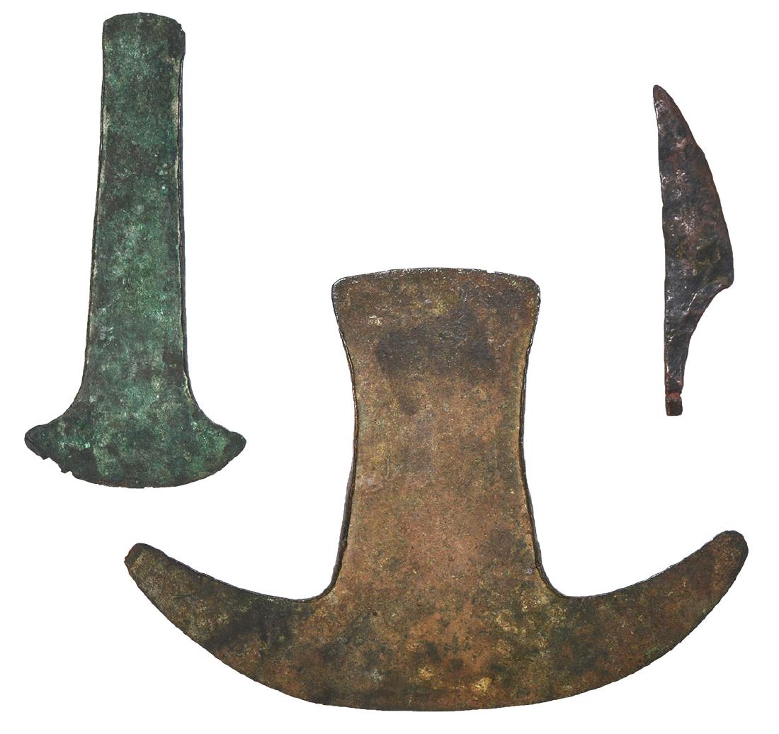2 Peruvian Copper Axes (4 5/8") and small Dagger Blade (1 of 2)