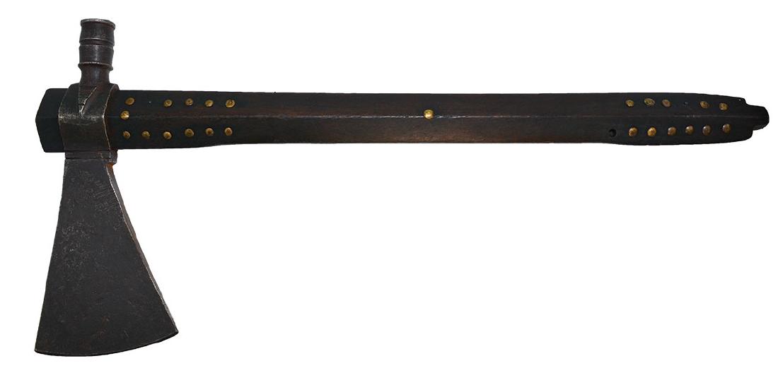 18 3/4" Pipe Tomahawk.  Wood handle with brass button (1 of 4)