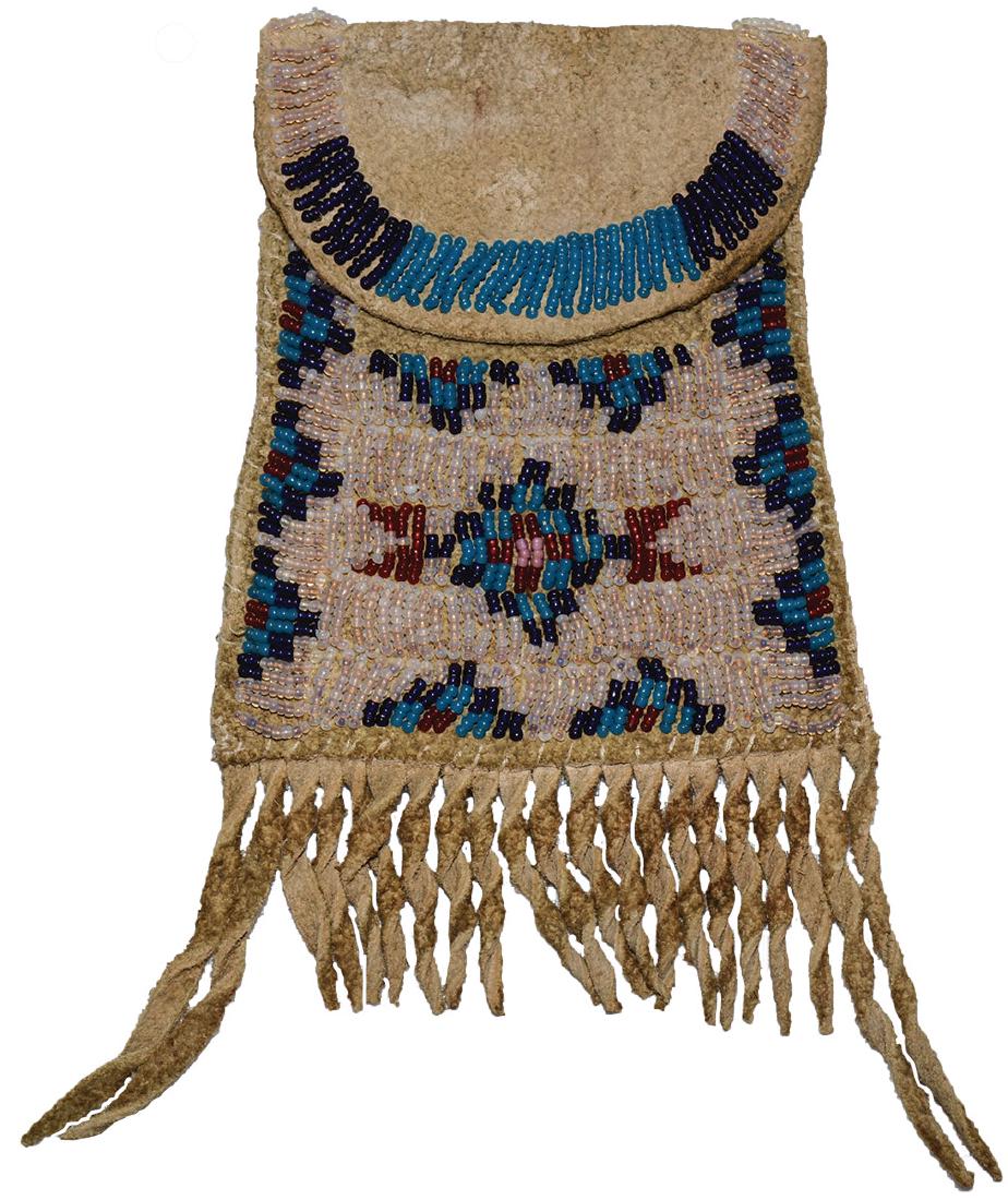 6" (with fringe) Beaded Leather Strike A Lite Bag.  Old (1 of 2)