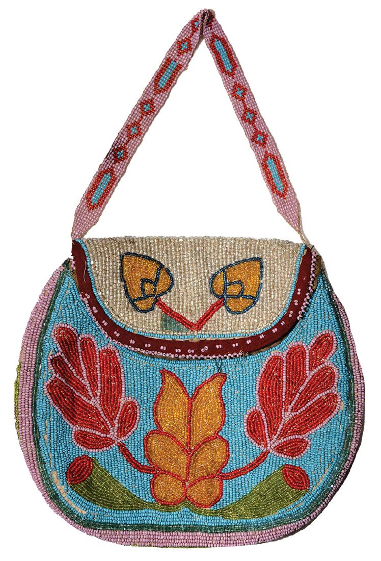 7" Great Lakes Iroquois Bag.  Older example, beaded (1 of 2)