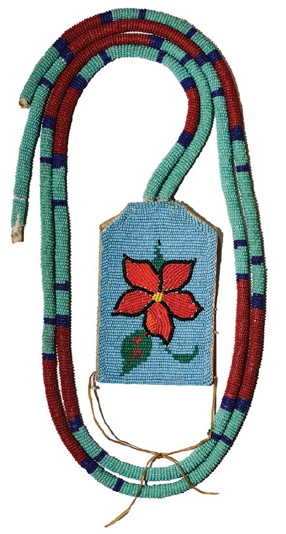 Floral Beaded Sleeve with two Beaded Streamers. 1930's: Small Floral Beaded Sleeve (5") with two 37" Beaded Streamers. 1930's Chippewa Dance Costume Adornment. Ex-Keith Dodge
