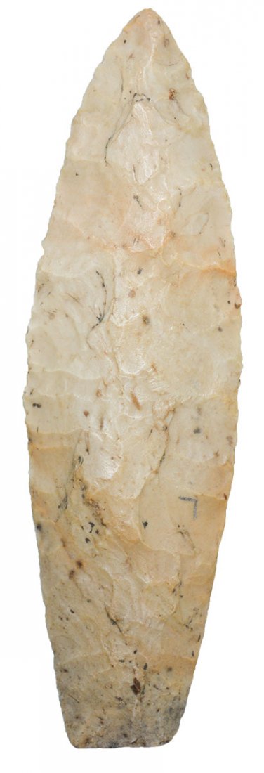 4 1/2" Paleo Lance.  Clark Co, OH.  Glossy tan chert. (1 of 3)