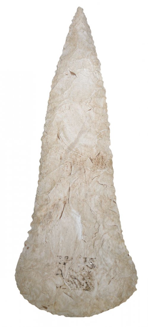 5 1/8" Cobbs. Stoddard Co, MO. Intricate edge: 5 1/8" Cobbs. Stoddard Co, MO. Intricate edge flaking. Burlington. Ex-Ken Rowland. Putty G10 COA