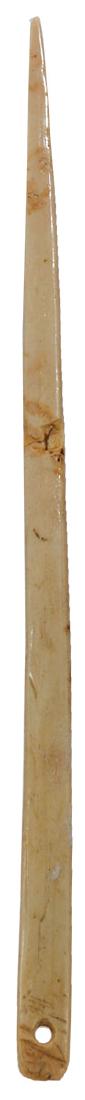 3 3/8" Drilled Bone Needle. Ex-Paul Kline, Fred: 3 3/8" Drilled Bone Needle. Mills Co, IA. Highly polished, delicate. May be glued or stabilized. Ex-Dave Harvey, Paul Kline, Fred Delavan