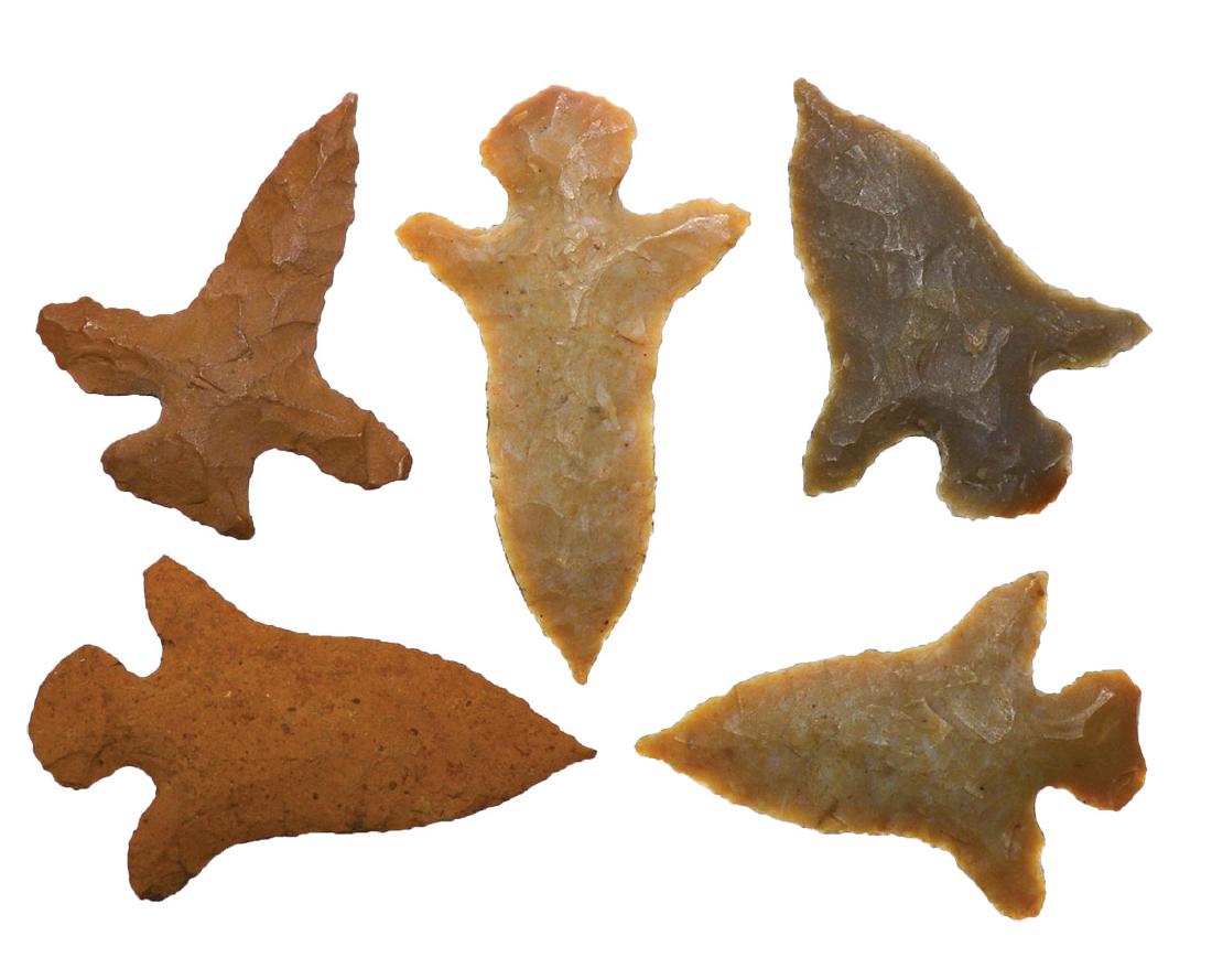 5 Caddo Points (1"-1 1/4") from Crenshaw Mound.  FB Joe (1 of 2)