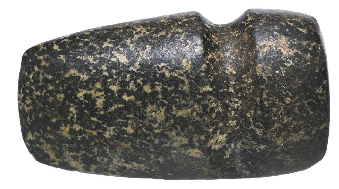 3 1/8" Mills County Axe. Finely made. Ex-Gary Van: 3 1/8" Mills County Axe. Mills Co, IA. Finely made, very fine condition. Highly polished black and white mottled Granite. Ex-Gary Van Dyke, Fred Delavan. Pictured on the intro page of the Elwood Aucti