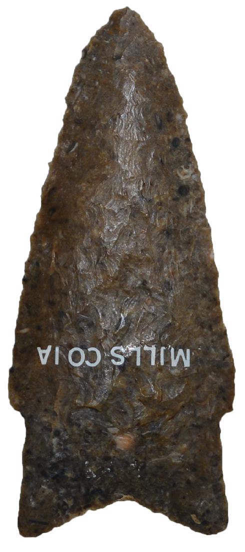 2 3/8" Holland. Mills Co, IA. Nehawka Chert. Ex-Dave: 2 3/8" Holland. Mills Co, IA. Nehawka Chert. Ex-Dave Harvey, Paul Kline, Pete Bailor