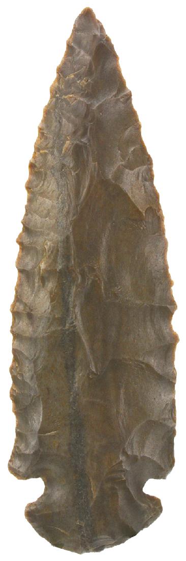 3 9/16" Dovetail. Rogers COA. Bath Co, KY. Well: 3 9/16" Dovetail. Bath Co, KY. Well flaked. Glossy chert. Rogers COA
