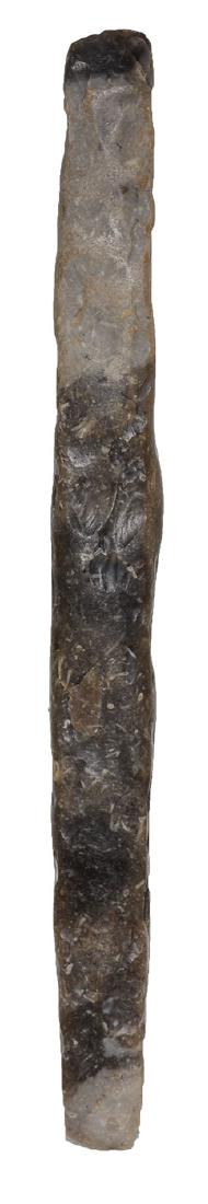 8 3/4" Danish Thick-Butted Chisel. Denmark. Stermer: 8 3/4" Danish Thick-Butted Chisel. Denmark. Squared, flaked edges with overall polish. Ex-Rick Stevens, Hugh Smith. Stermer COA