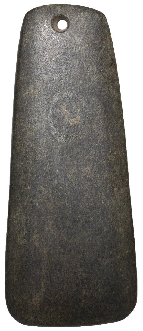 3 13/16" Hardstone Pendant. Hart Co, KY. Ex-Gary: 3 13/16" Hardstone Pendant. Hart Co, KY. Thin, very well polished. Fine example. Ex-Gary Noel, Red Tully, EE Curtiss. Pictured in Noel's April 2018 sale catalog