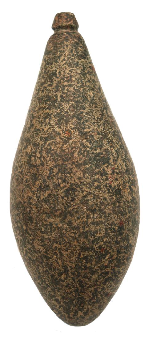 3 1/4" Hardstone Grooved Plummet. Pict. 1953. Townsend: 3 1/4" Hardstone Grooved Plummet. Licking Co, OH. G10 example. Symmetrical, well polished. Pictured in St. Louis Prehistoric Art (1953, p69) and Townsend's 2104 Sale Catalog (lot 44). Ex-Earl Townsend