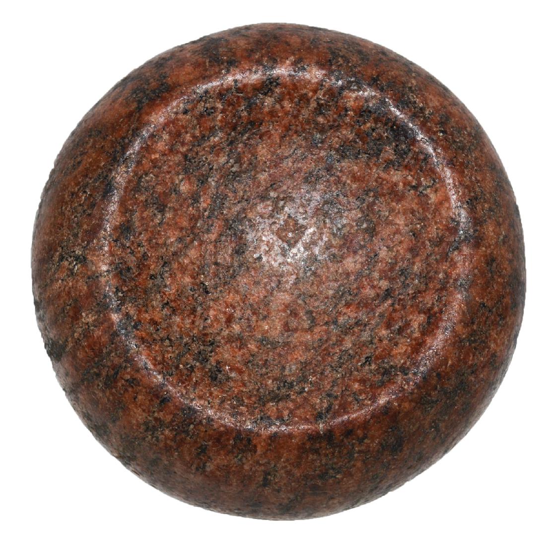 3 1/8" Jersey Bluff Discoidal. Meadows COA. Greene: 3 1/8" Jersey Bluff Discoidal. Greene Co, IL. Black and red Granite. Fine condition. Very good symmetry. FB Louie Talkington. Meadows COA. 2/5/19: Additional photos added
