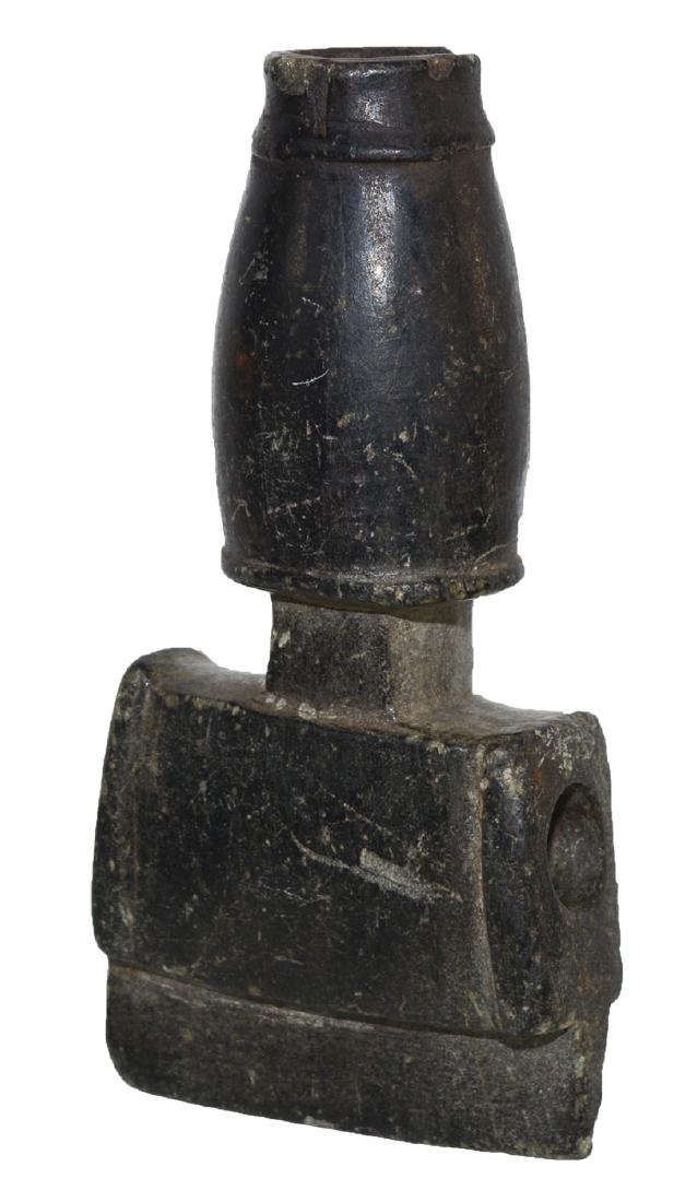 4 1/2" Micmac Pipe. Sallisaw, OK. Excellent detail.: 4 1/2" Micmac Pipe. Found South of Sallisaw, OK by Greg Haesman. Very early black hardstone Historic Pipe. Excellent detail. Very fine condition