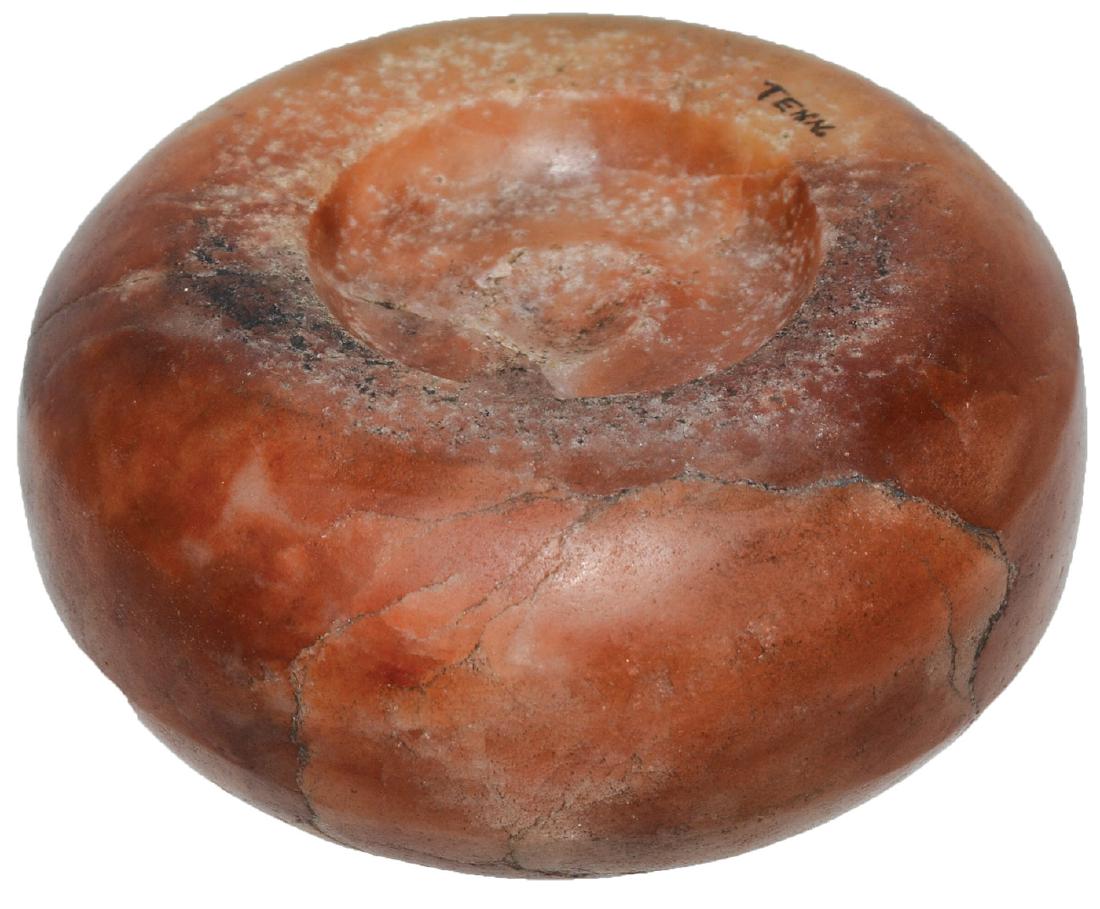 3 1/2" Quartz Double Cupped Discoidal. Pictured in: 3 1/2" Quartz Double Cupped Discoidal. TN. TN. Well made with wide rim and well polished edges. Ex-Dick Austin. Once in the Warner Southern Museum collection. Pictured in WW#11, p28. Putty G9 and Jack