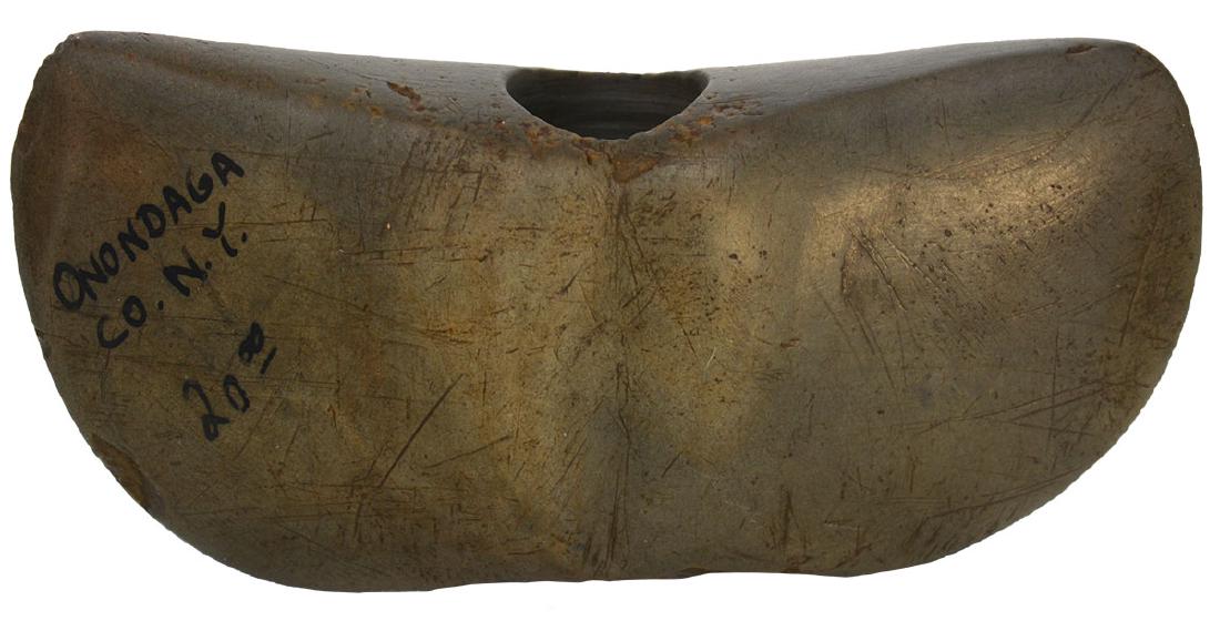 3 1/4" Winged Crescent Bannerstone. Ex-Earl Townsend.: 3 1/4" Winged Crescent Bannerstone. Onondaga Co, NY. Slate. Very well made. Slight grind area on one wing. Ex-Earl Townsend