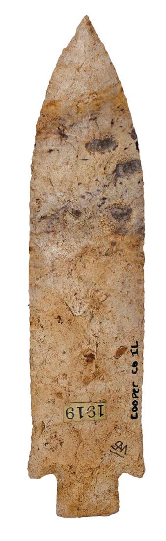 7 1/16" Etley. Cooper Co, MO. Large, G10 with good: 7 1/16" Etley. Cooper Co, MO. Large, G10 example with good history. Ex-Sam Williams, Edward Payne and Braun collections. Old note says pictured in Hothem book. Bennett COA