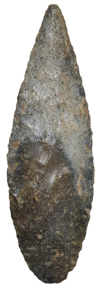 3 3/4" Lerma. Boone Co, MO. Dickey COA. Two tone: 3 3/4" Lerma. Boone Co, MO. Two tone black and gray chert. Well made. Ex-Tom Davis, Randy Hudson. Found by Jim Bruce. Dickey COA