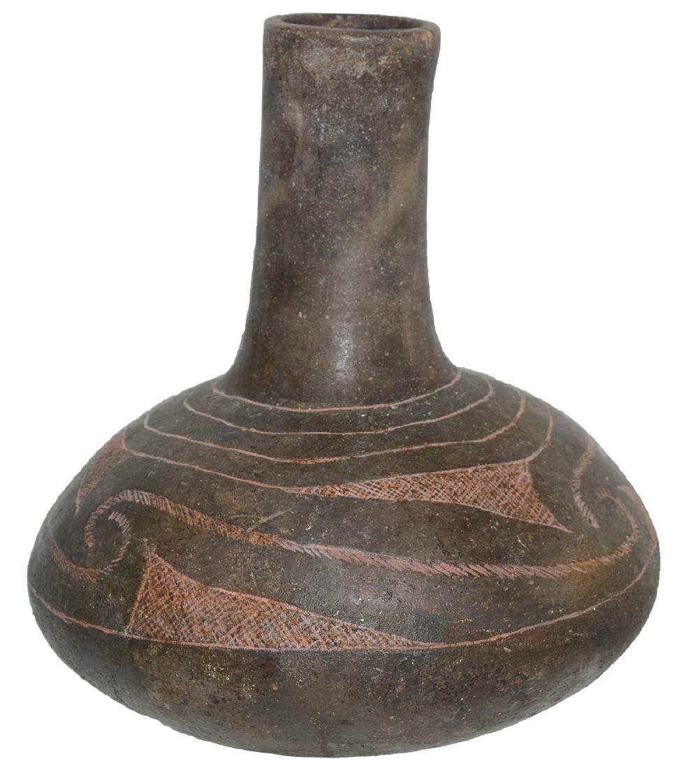8" H. Means Engraved Bottle. AR. Nice Caddo: 8" H. Means Engraved Bottle. AR. Nice Caddo engraving. Repaired bottom. Ex-Tom Browner