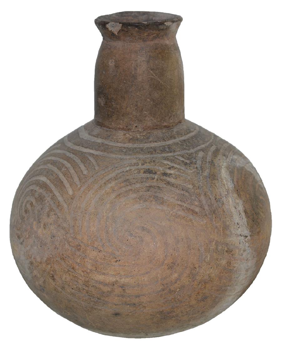 8 1/2" H. Caddo Engraved Bottle. Ex-Dale and Betty: 8 1/2" H. Caddo Engraved Bottle. Yell Co, AR. Graceful, excellent symmetry. Area of bottom glued, no filler. Fine condition. Ex-Dale and Betty Roberts. Can be seen with their collection in WW#3 (p302)
