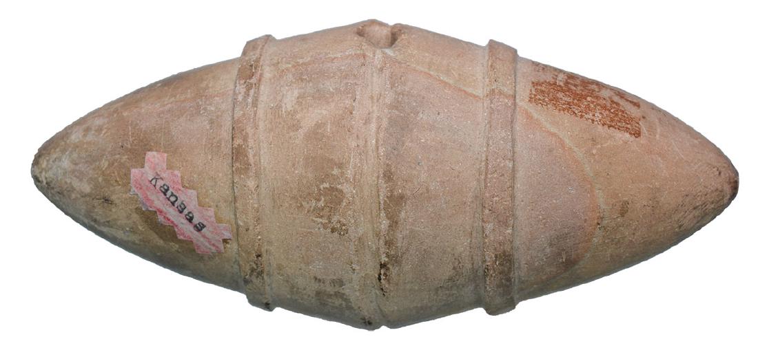 6" Plains War Club. Detailed features. Historic: 6" Plains War Club. Detailed features. From old Kansas collection. Dense Claystone. Historic Native American. Good condition. Ex-Harold Smith